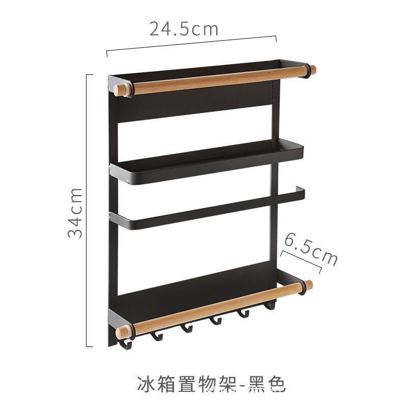 Wrought iron storage racks, kitchen storage racks, magnetic refrigerator racks, side hanging multi-purpose fresh-keeping bags, no punching and seasoning storage