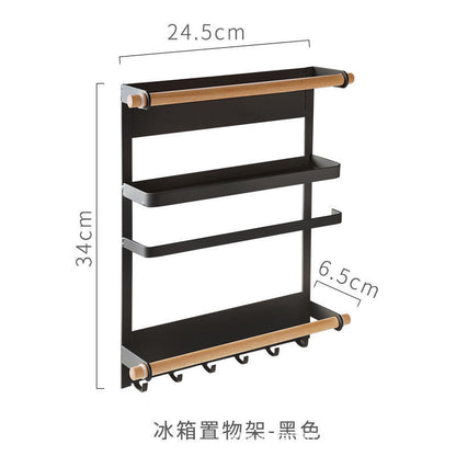 Wrought iron storage racks, kitchen storage racks, magnetic refrigerator racks, side hanging multi-purpose fresh-keeping bags, no punching and seasoning storage