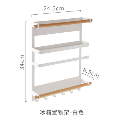 Wrought iron storage racks, kitchen storage racks, magnetic refrigerator racks, side hanging multi-purpose fresh-keeping bags, no punching and seasoning storage