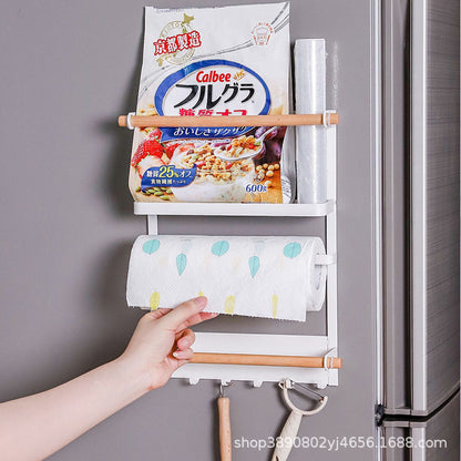 Wrought iron storage racks, kitchen storage racks, magnetic refrigerator racks, side hanging multi-purpose fresh-keeping bags, no punching and seasoning storage